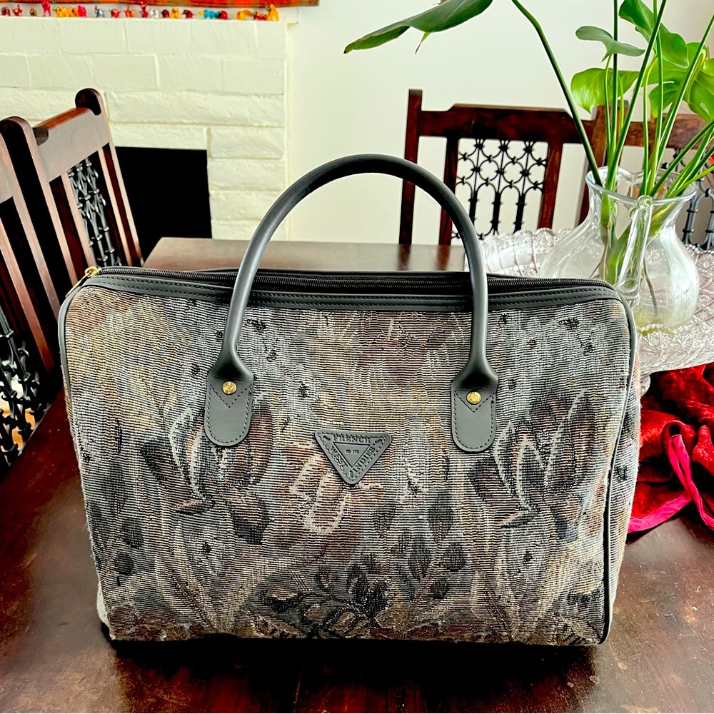 Vintage French West Indies Tapestry Travel Carry On Tote Gym Bag